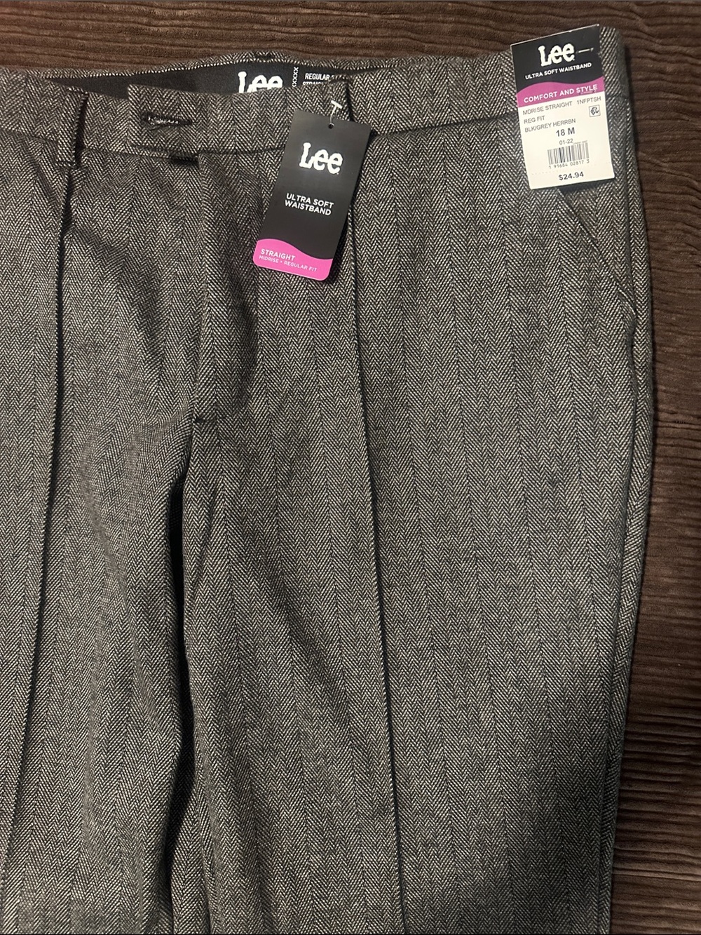 Lee Women's Straight Leg Pants in Gray Herringbone